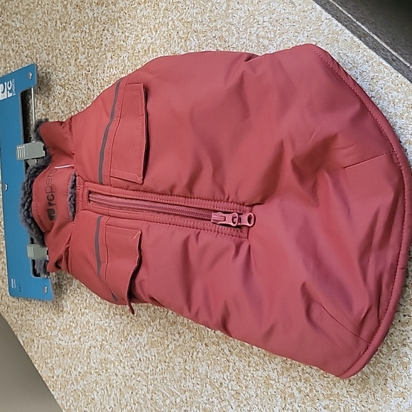 rcpets District Parka coat burnt orange size 14" velcro fasteners  faux fur coll - Picture 3 of 7